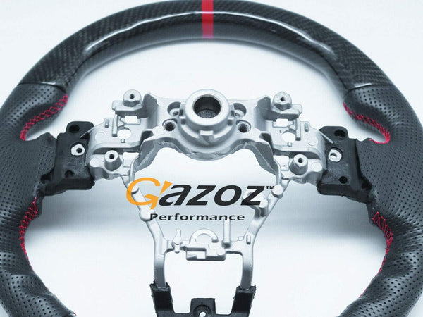 GAZOZ PERFORMANCE Carbon Fiber D-Shape Leather Steering Wheel Red Stripe for 15-20 Subaru WRX STI