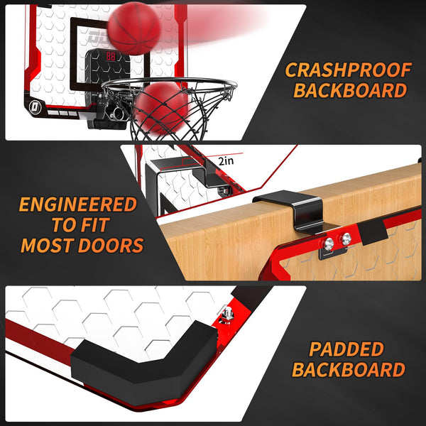 TEMI Basketball Hoop Indoor With 4 Balls, Over The Door for Kids and Adults, Toy Gift for Boys Girls Age 3-12 Years