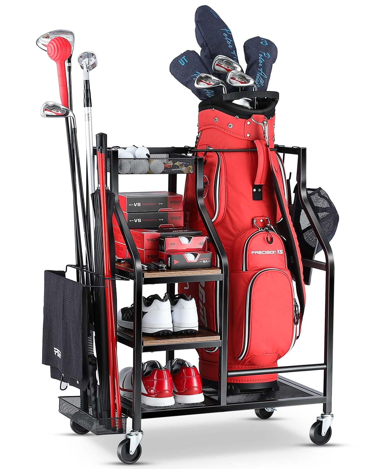 EXTCCT Golf Bags Storage Organizer- Single Golf Bag Stand for Golf Equipment Accessories, Golf Bag Storage Rack with Wheels, Golf Club, Golf Gear