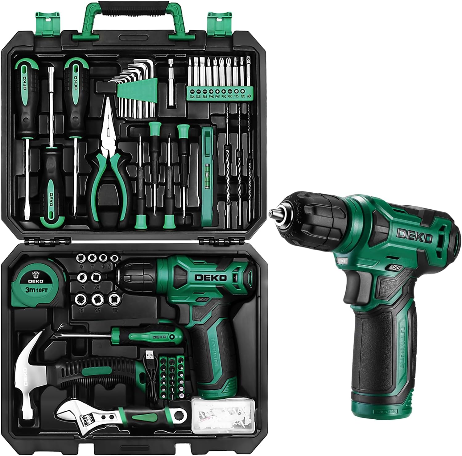 Tool Kit: DEKO Drill Set with Cordless Drill, Tool Kit Set Box, DIY Hand Tools for Men and Home, with 8V Electric Drills Blue,126 Pieces