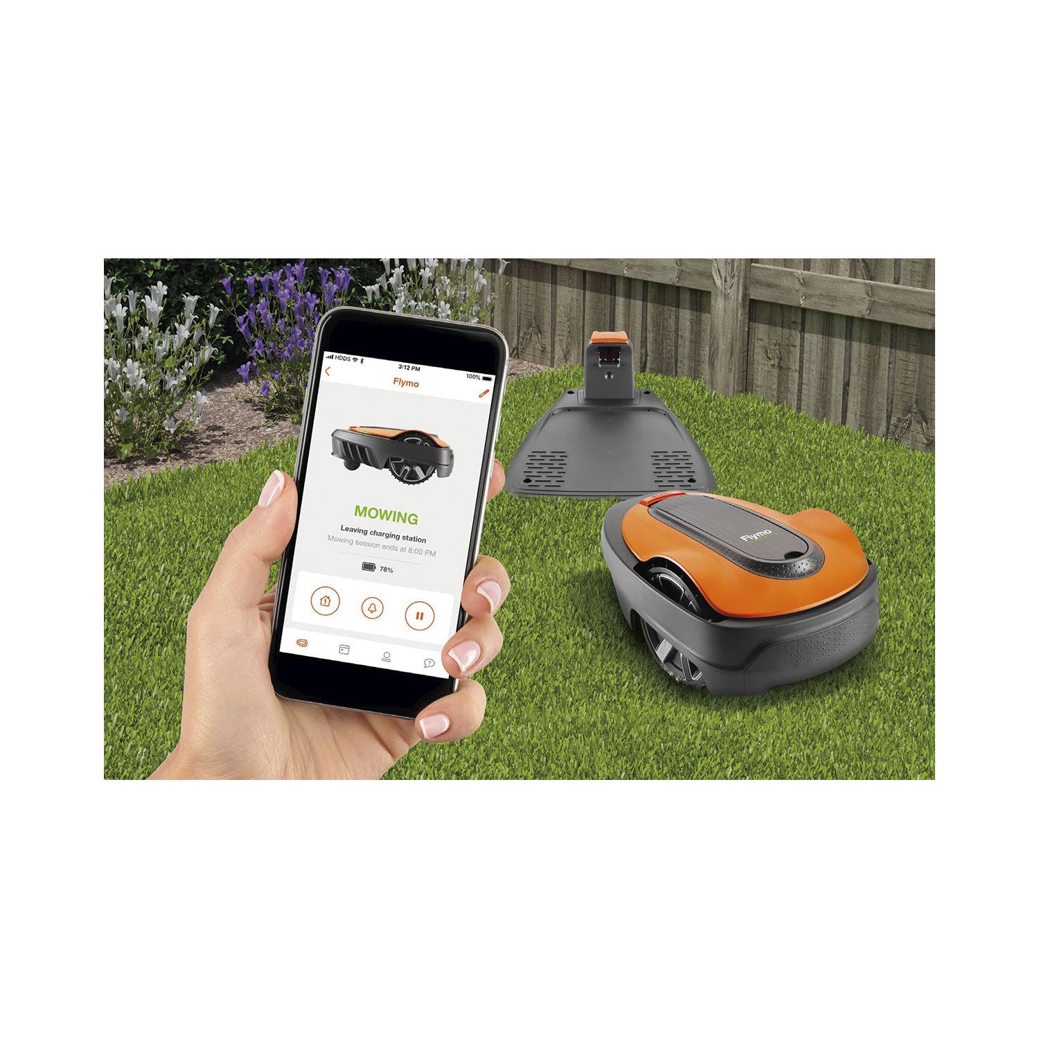 Flymo EasiLife 250 GO Robotic Lawn Mower - Cuts Up to 250 sq m, Ultra Quiet Mowing, Manicured Lawn, Bluetooth Application Control, Safety Sensors, Hose Washable, Lifestyle Functions, Orange and Grey