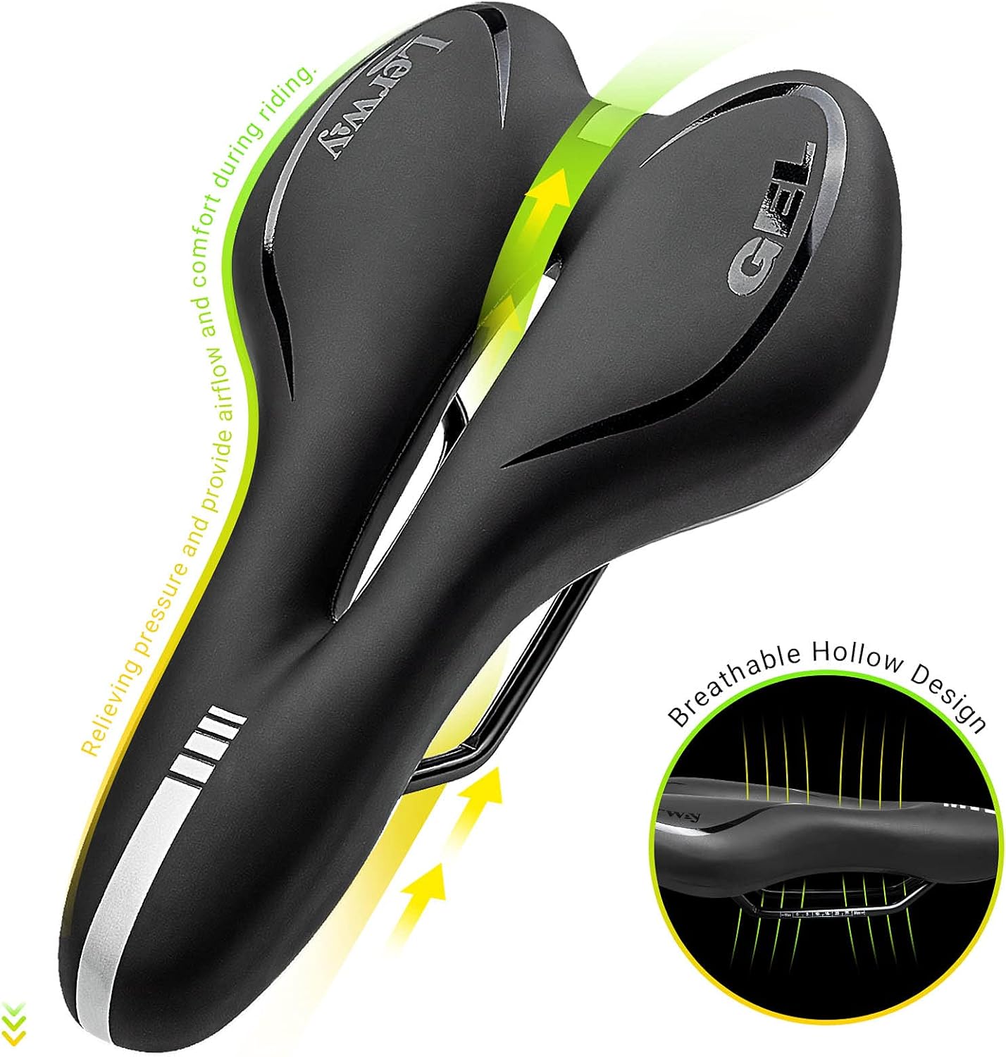 LERWAY Mountain Bike Saddle,Comfortable Bike Seat,Gel Bicycle Saddle,Waterproof Black Memory Sponge Cycling Seat,Breathable PU Leather Cycling Saddle