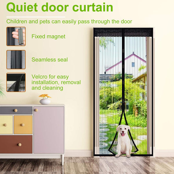 EXTSUD Magnetic Fly Screen Door Keep Insects Out Mosquito Door Screen Easy to Install without Drilling Top-to-Bottom Seal Automatically for Balcony Sliding Living Room Children's Room, 90x210 cm