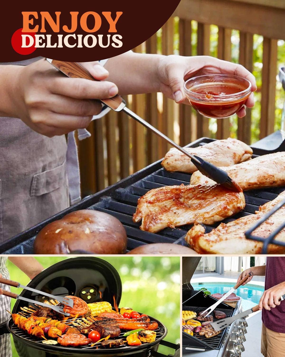 KALAHOL 7-in-1 BBQ Tools Set Extra Thick Stainless Steel Grill Tool Set with Storage Bag, Premium Complete Outdoor BBQ Utensils Set Professional Barbecue Accessories BBQ Kit for Men and Women Gift