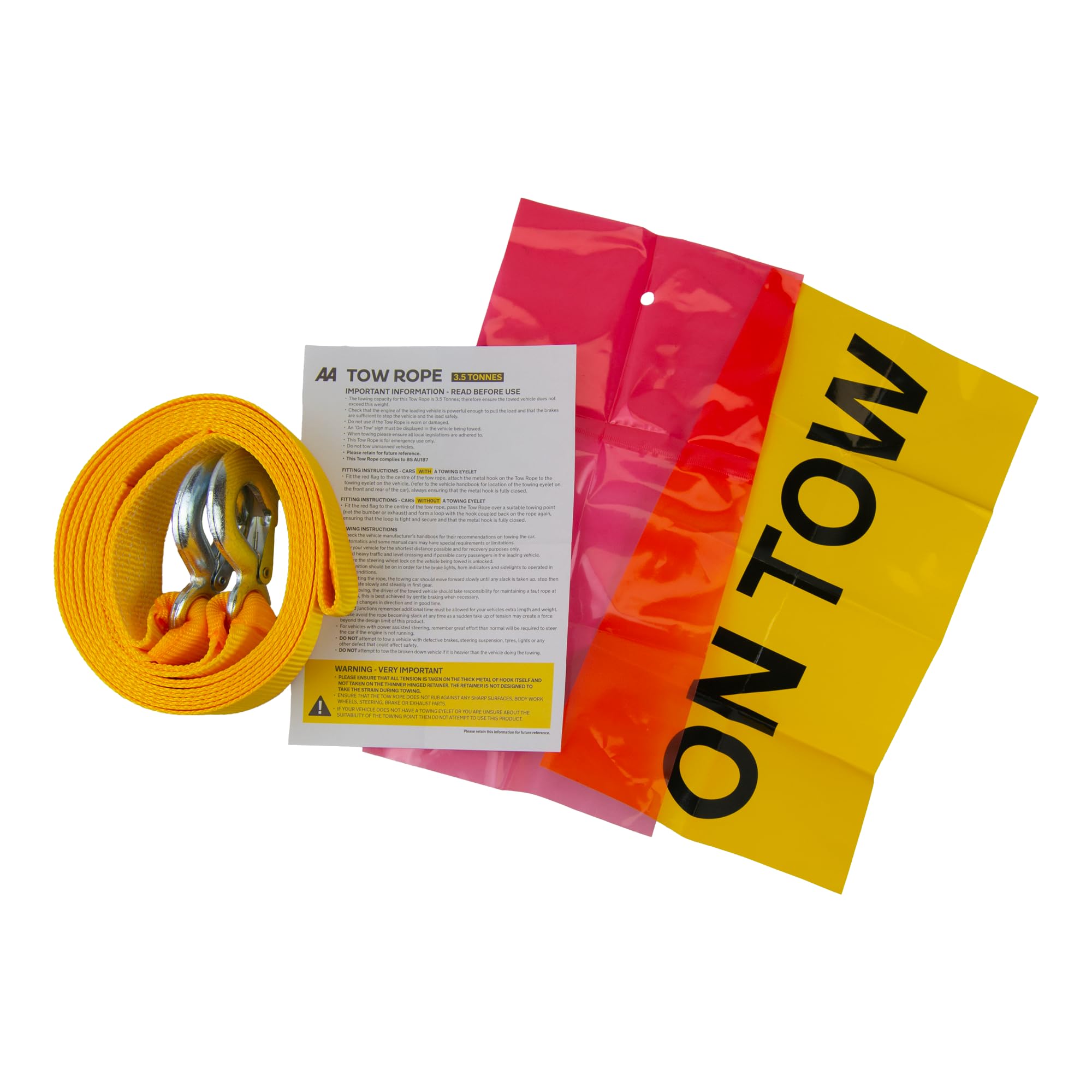 AA 2T 3.5 m Tow Rope AA6189 – Yellow Strap-Style Towing Belt for Car Breakdowns Other Vehicles up to 2 Tonnes