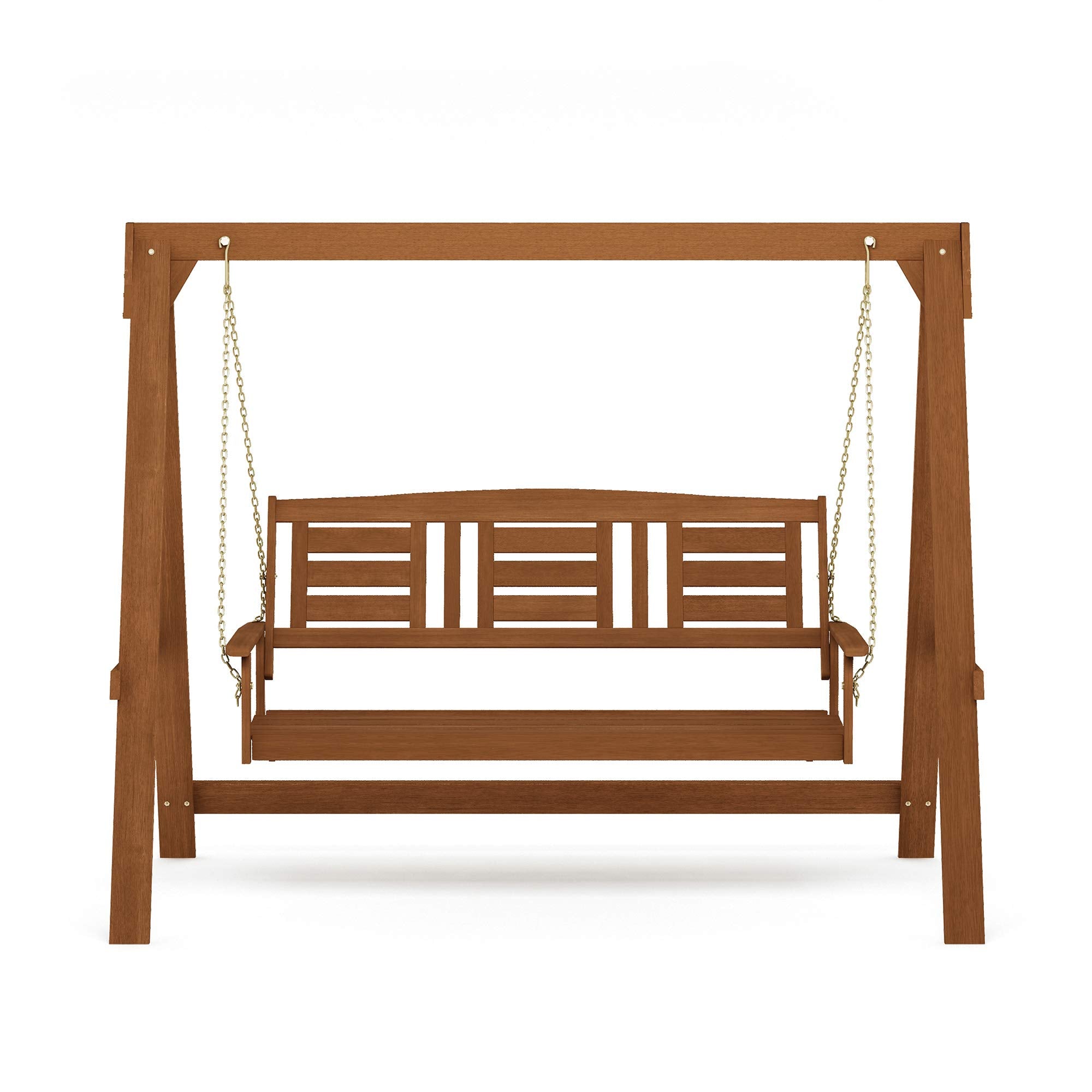 Furinno Tioman Hardwood Hanging Porch Swing with Stand in Teak Oil, Natural