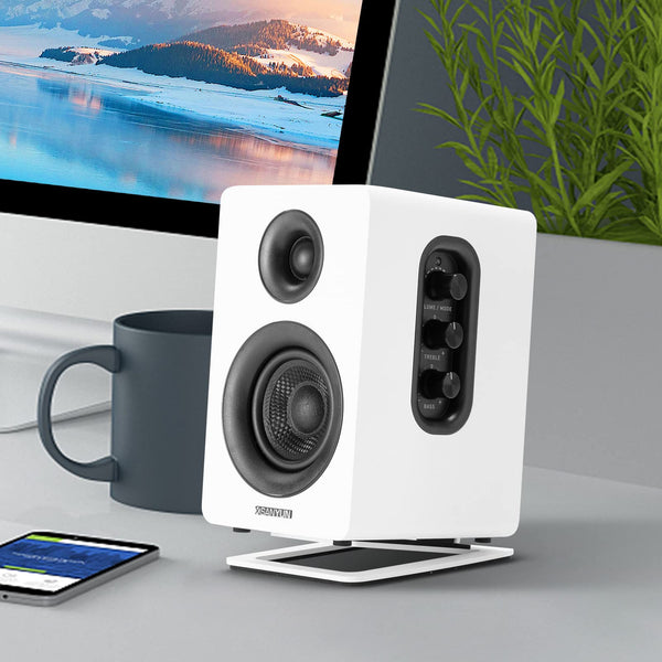 Sanyun SW208 3" Active Bluetooth 5.0 Bookshelf Speakers - 60W Carbon Fiber Speaker Unit - Built-in 24bit DAC - Dynamic 3D Surround Sound - 2.0 Computer PC Monitor Gaming Speakers (Pair, Black)