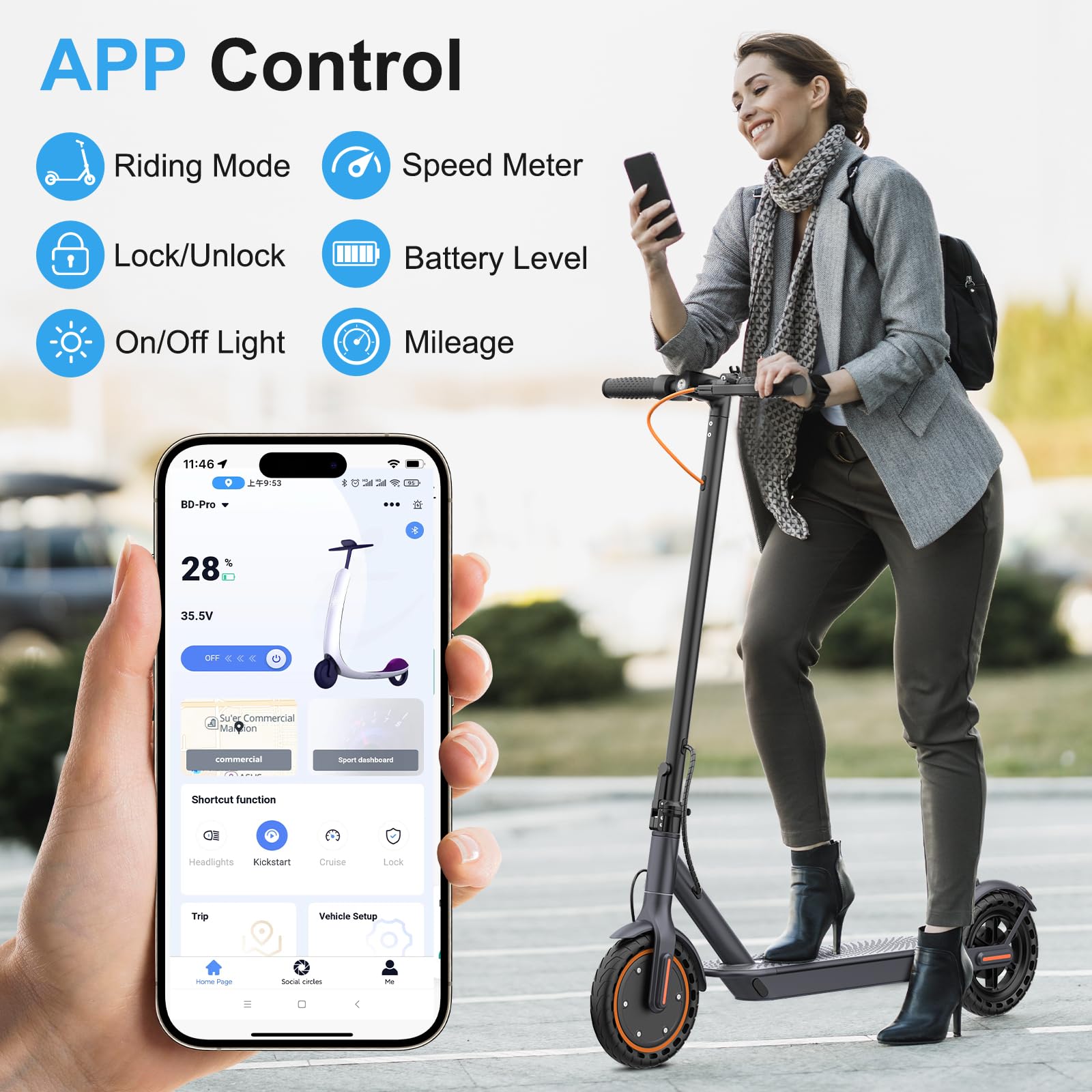 Electric Scooter, Electric Scooter Adult 350W with 25-35KM Range, Max Speed 25KM/H, 8.5" Solid Tire, Double Braking System for Adults and Teens