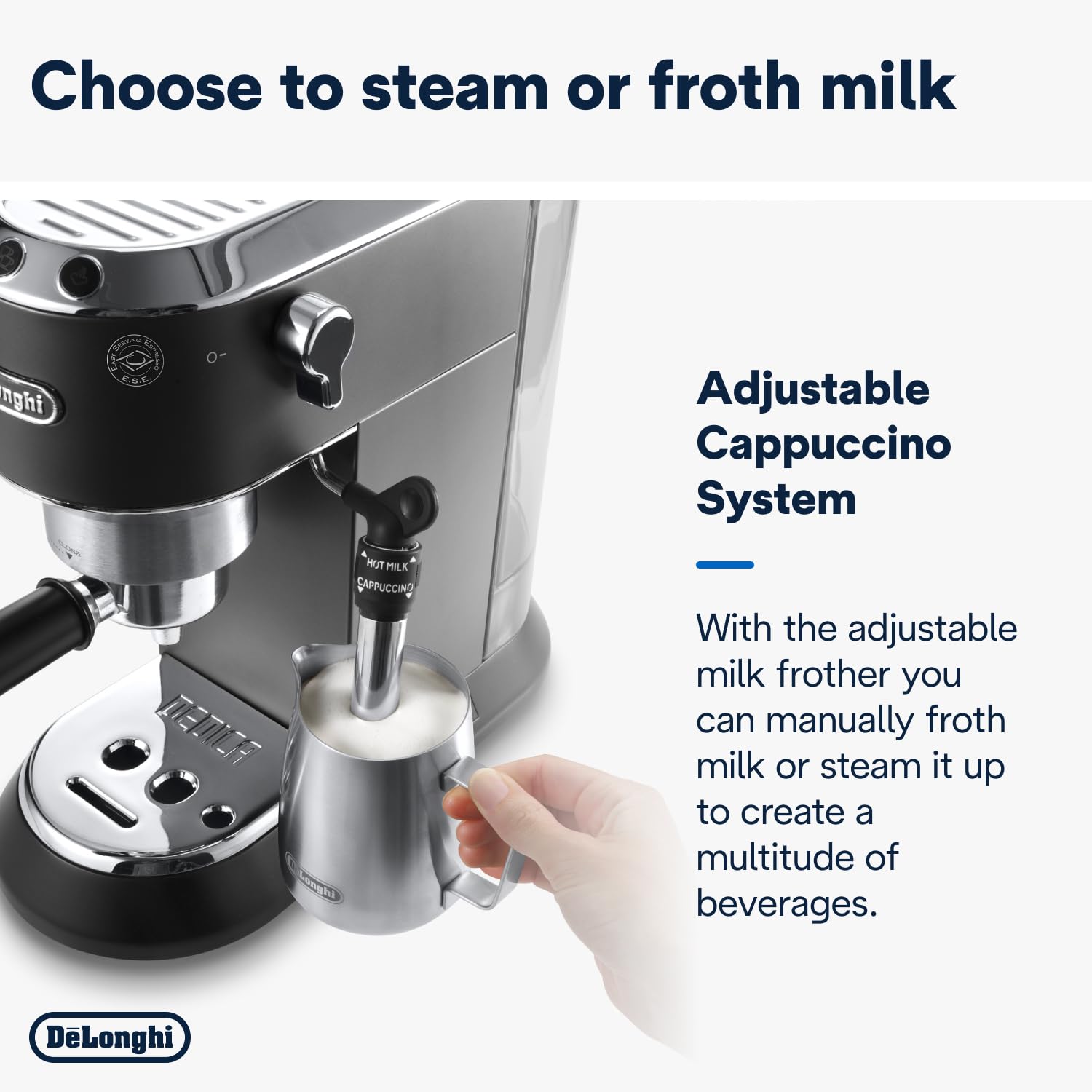 De'Longhi Dedica Style, Traditional Pump Espresso Machine, Coffee and Cappuccino Maker, EC685M, Silver