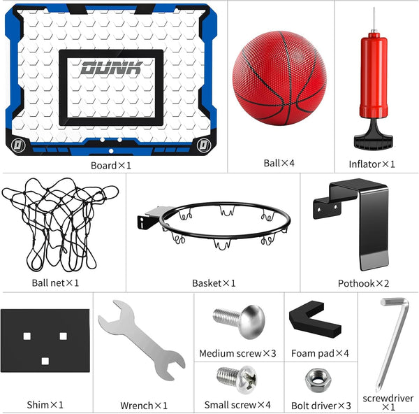 TEMI Basketball Hoop Indoor With 4 Balls, Over The Door for Kids and Adults, Toy Gift for Boys Girls Age 3-12 Years