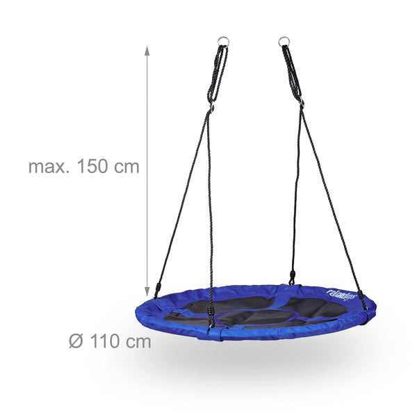 Relaxdays Round Nest Swing, Enclosed Seat, Up to 100 kg, Outdoor, HxWxD: 150 x 110 x 110 cm, Plate Swing, Dark Blue