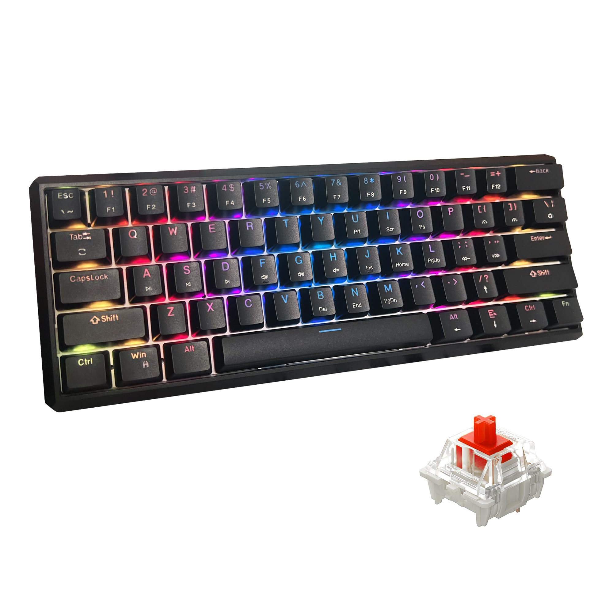 Snpurdiri 60% Wired Mechanical Gaming Keyboard, Mini 61-Key With Red Switches for PC, Windows XP, Win 7, Win 10 (Black-Red)