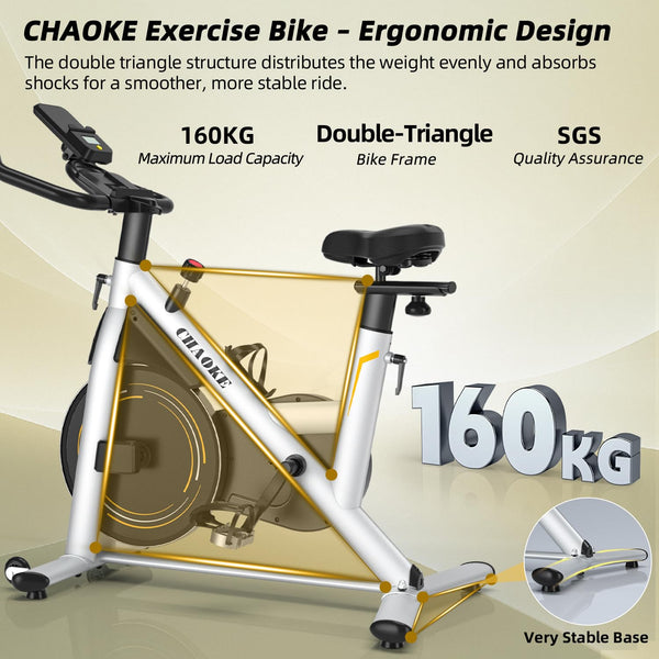 Exercise Bike, CHAOKE Stationary Bike for Home Fitness, Ultra-Quiet Magnetic Resistance Indoor Cycling Bike, Large Tablet Holder, Comfortable Seat, LCD Display, Strength Training