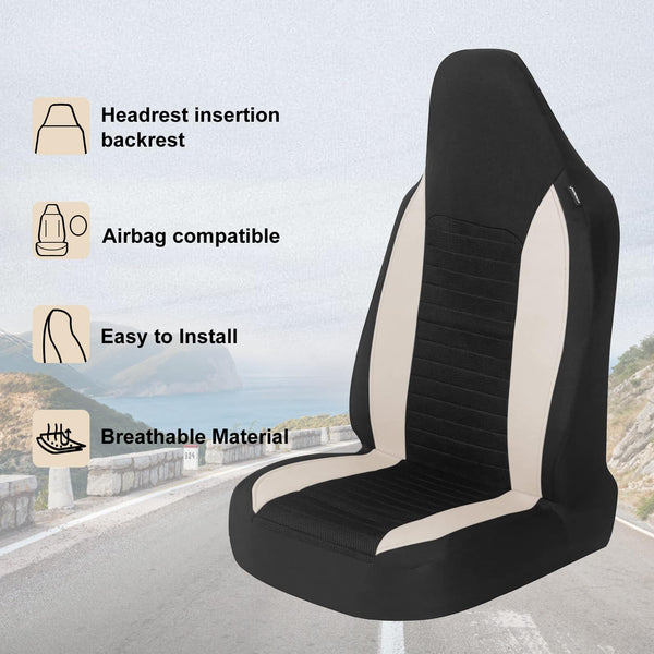 AUTOYOUTH Car Seat Covers Simple Bucket Style Universal Front Pair Fit for Car Truck SUV Van Seat Covers Car Seat Protector, Beige