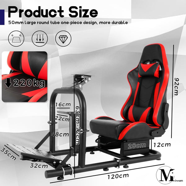 Minneer Flight Racing Simulator Cockpit with Gaming Seat(Red) for Logitech Thrustmaster Fanatec G29 G920 G923 Racing wheel, Enhanced Round Tube Steering Wheel Stand Not Included Wheel Pedal Handbrake