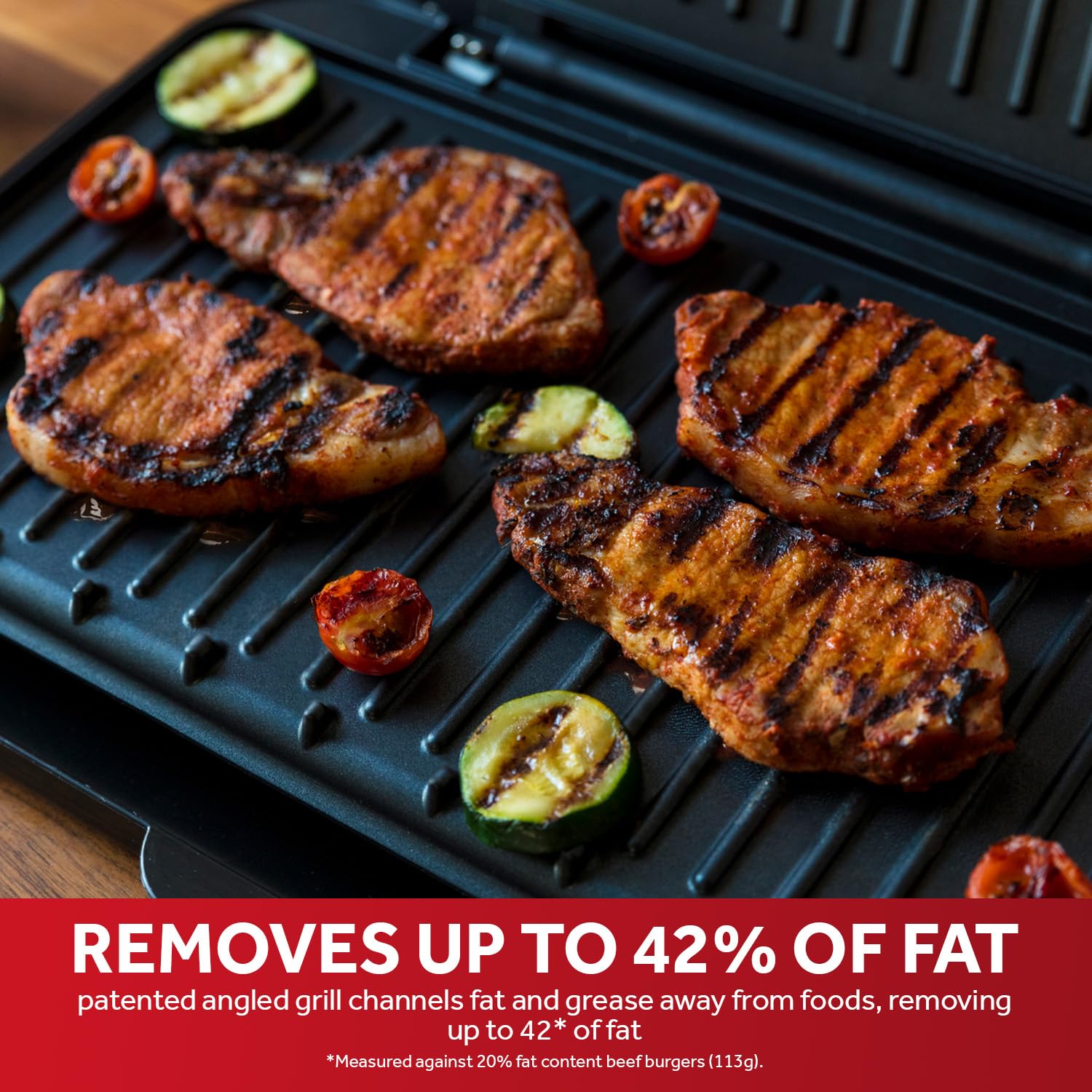 George Foreman Large Electric Fit Grill [Non stick, Healthy, Griddle, Toastie, Hot plate, Panini, BBQ, Energy saving, Vertical storage, Easy clean, Drip tray, Ready to cook light] Black, 2400W 25820