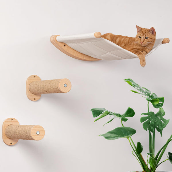 7 Ruby Road Cat Hammock Wall Mounted Shelf with Two Steps Set - Wall Shelves and Perches for Sleeping, Playing, Climbing and Lounging - Modern Cat Bed