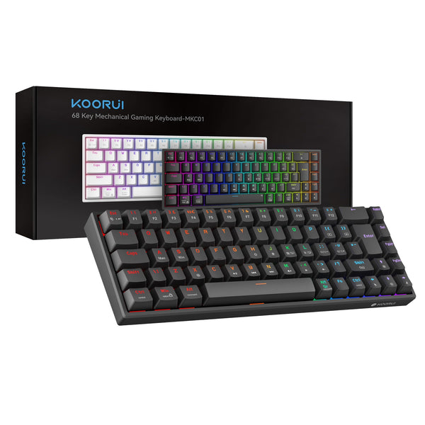KOORUI 60% Mechanical Gaming Keyboard, Mixed Colors LED Backlit Ultra-Compact 69 Keys, Mini Wired Keyboard with Blue Switch for Windows Laptop PC/Mac OS/Xbox-BLACK(Blue Switch)