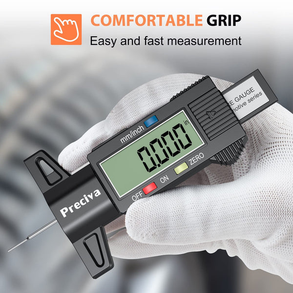 Tyre Tread Depth Gauge, Preciva Silver 0-25.4mm/Inch Digital Tire Checker UK, Tyres Depths Measuring Tool with Large LCD Screen for Cars, Trucks, Vans