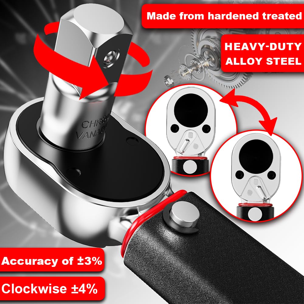 1/2" Torque Wrench Set, Car Wheel Torque Spanner 20-230 Nm with 3/8'' Adapter, ± 3% Accuracy, 72 Tooth for Car Repair, Tire Replacement Etc
