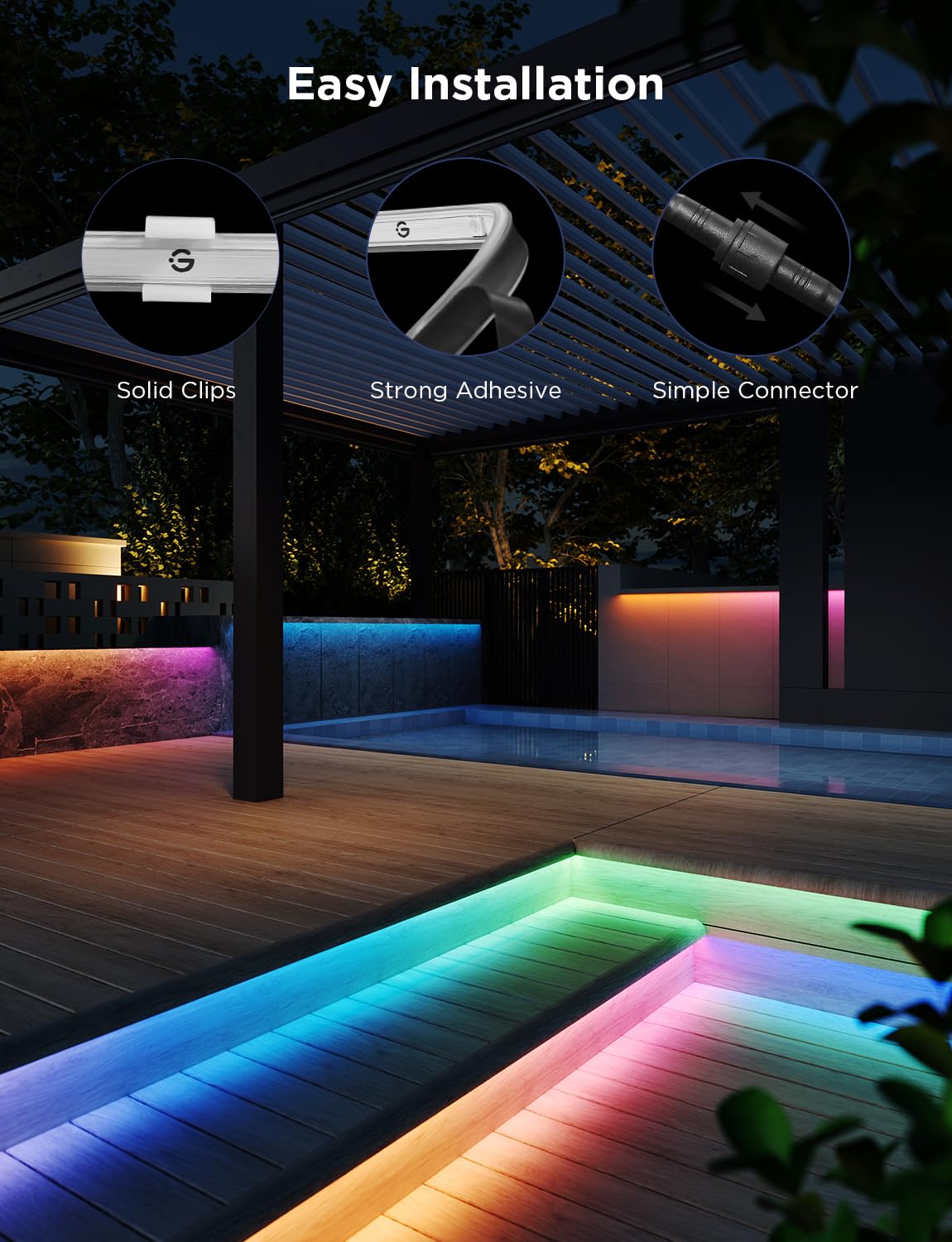 Govee Outdoor LED Strip Light, 10M RGBIC Outdoor Lights IP65 Waterproof, LED Strip for Garden, Eave, Garage, Music Sync and WiFi Voice Control, Smart App Control,Works with Alexa, Google Assistant