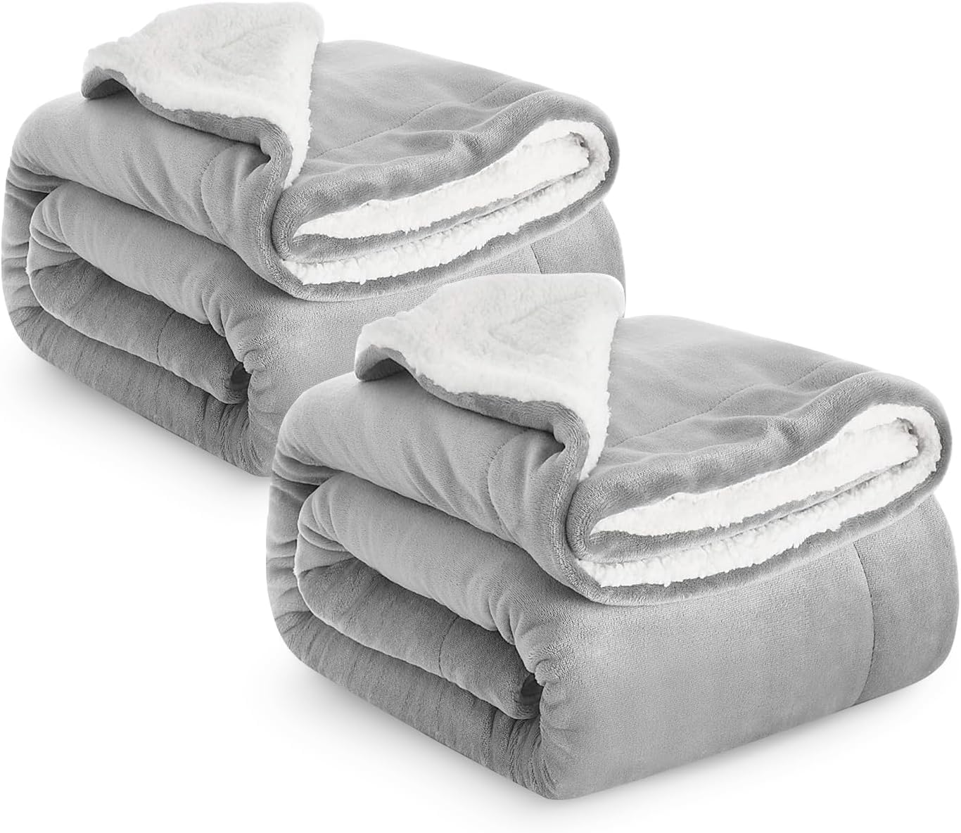 Imperial Rooms Sherpa Fleece Blanket Bed Throws Blankets For Sofas Soft Fluffy Thick Blanket Reversible Microfiber Throw (Silver, Single (130 x 150 Cm))