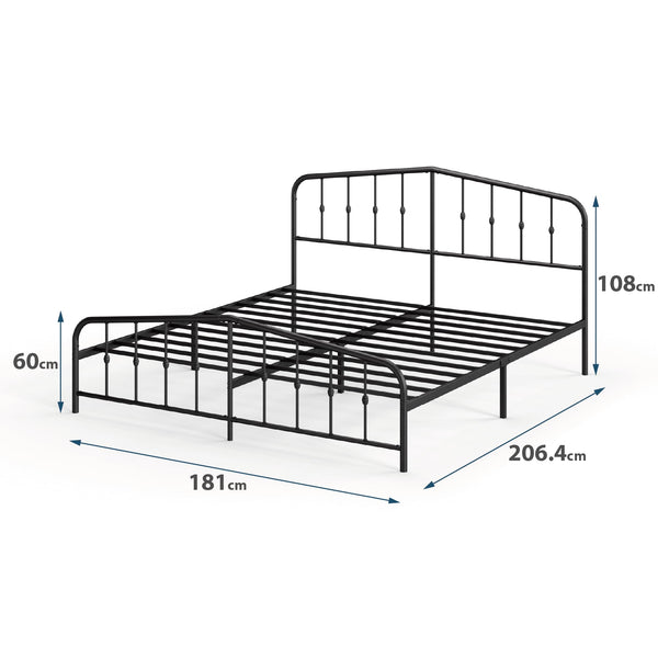Zinus Heidi Super King Bed frame - Bed 180x200 cm - 30 cm Height - Metal Platform Bed frame with Headboard and Footboard - Black
