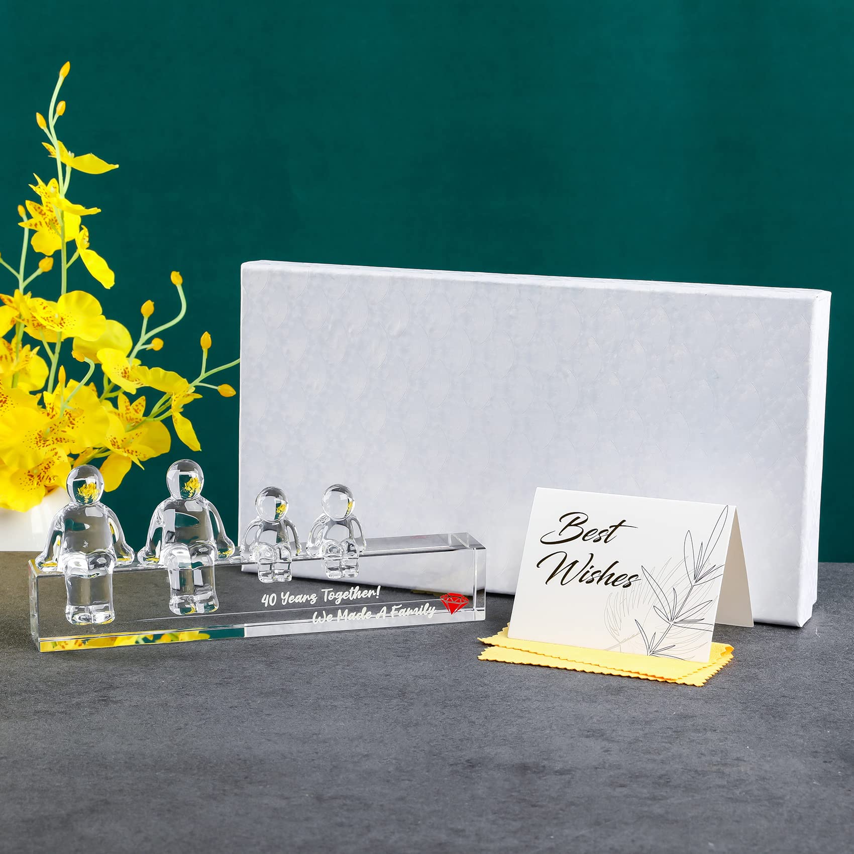 Movdyka Crystal 40th Wedding Gifts on Anniversary for Her Wife, Ruby 40 Years Together We Made A Family, Glass Ornament Keepsake for Couple (2