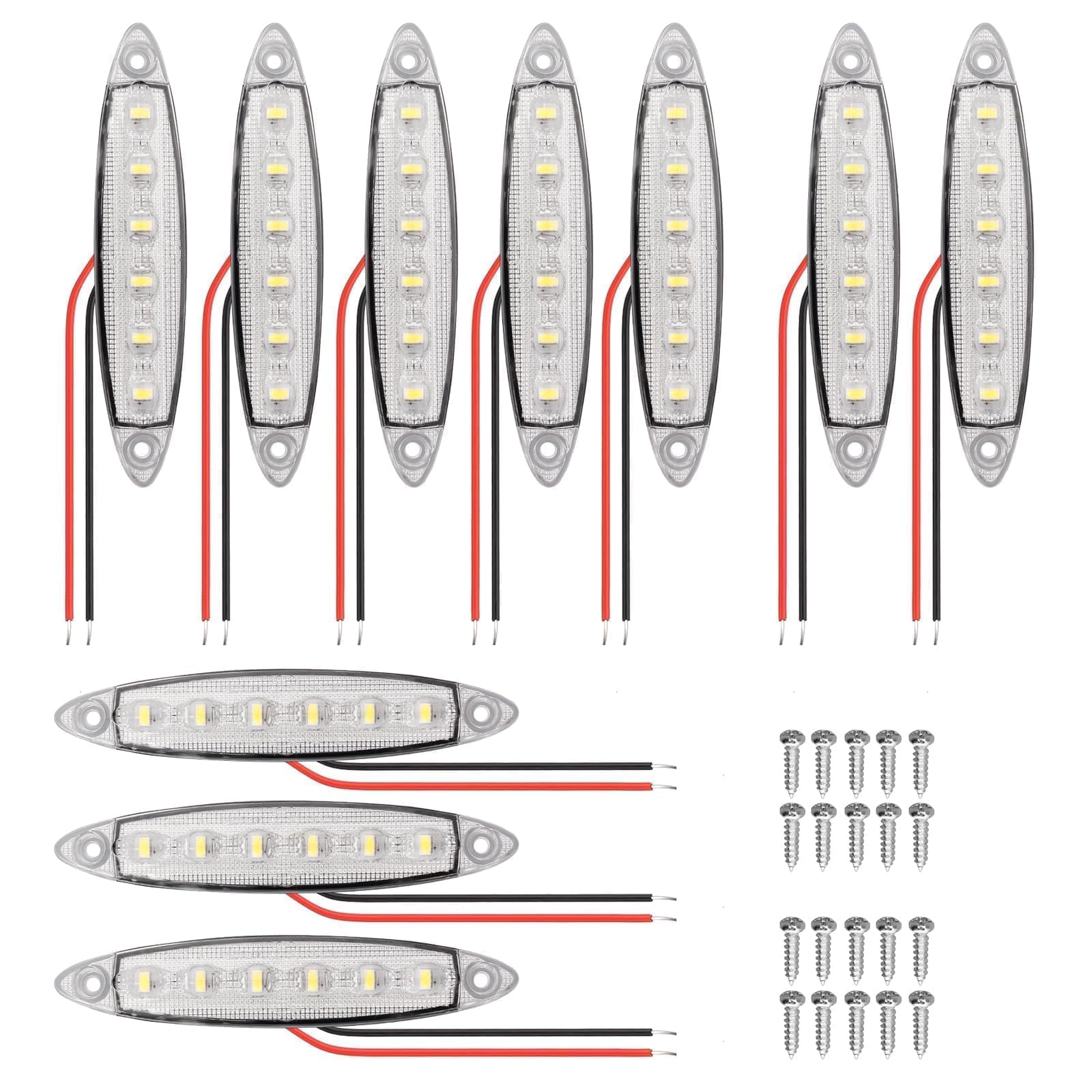 Justech 10pcs 6LED Side Marker Lights 12V Rear Lights 3030 SMD Indicator Lamps Universal Waterproof for Truck Trailer Van Caravan Lorry Car Bus-Red