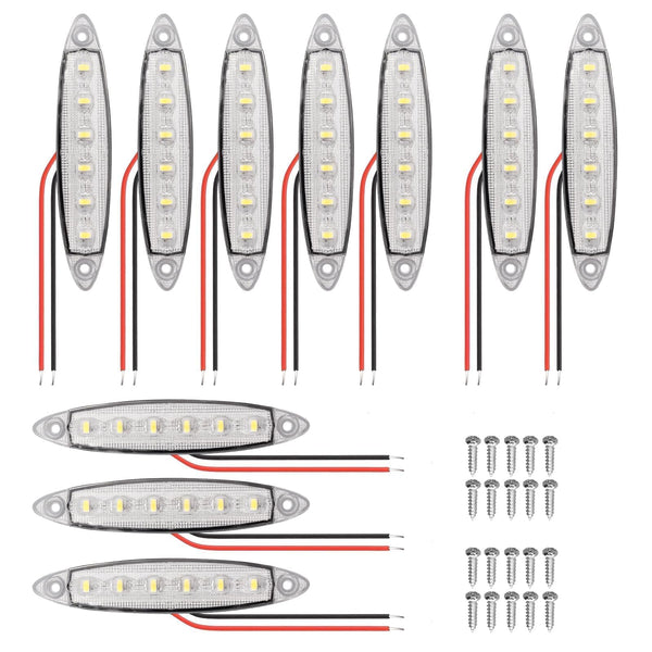 Justech 10pcs 6LED Side Marker Lights 12V Rear Lights 3030 SMD Indicator Lamps Universal Waterproof for Truck Trailer Van Caravan Lorry Car Bus-Red