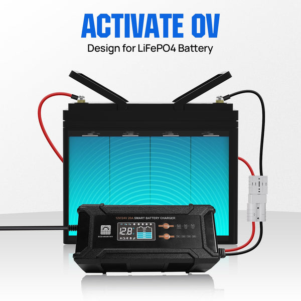 ECO-WORTHY 12V 10A LiFePO4 Battery Charger Automatic Smart and Maintainer (UK Plug) with LCD Display for Scooter Lead Acid and Lithium (LiFePO4) Battery