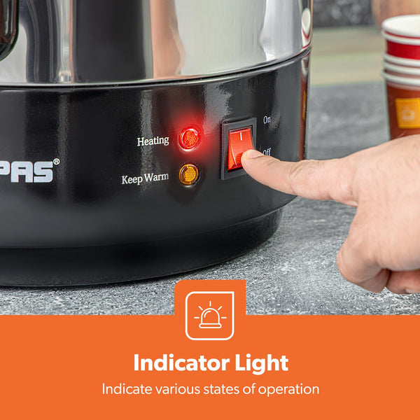 Geepas Electric Catering Urn, 1650W Instant Hot Water Boiler Dispenser - Tea Urn Kettle Home Brewing Commercial Office Use with Keep Warm - Easy Pour Tap, 15 Litre, Stainless Steel – 2 Year Warranty