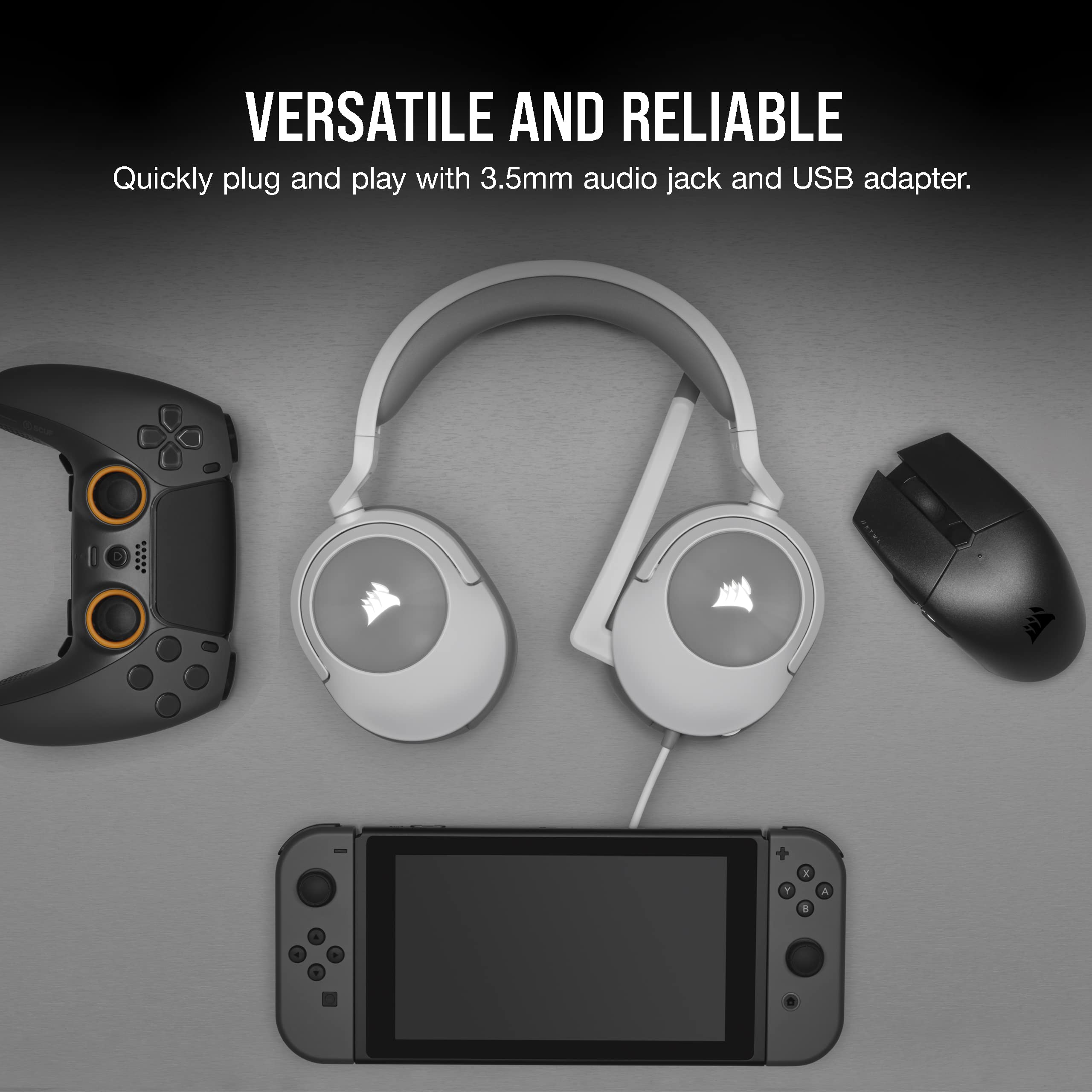 CORSAIR HS55 SURROUND Lightweight Multiplatform Wired Gaming Headset – Dolby 7.1 Surround Sound – iCUE Compatible – PC, Mac, PS5, PS4, Xbox, Nintendo Switch, Mobile – Carbon