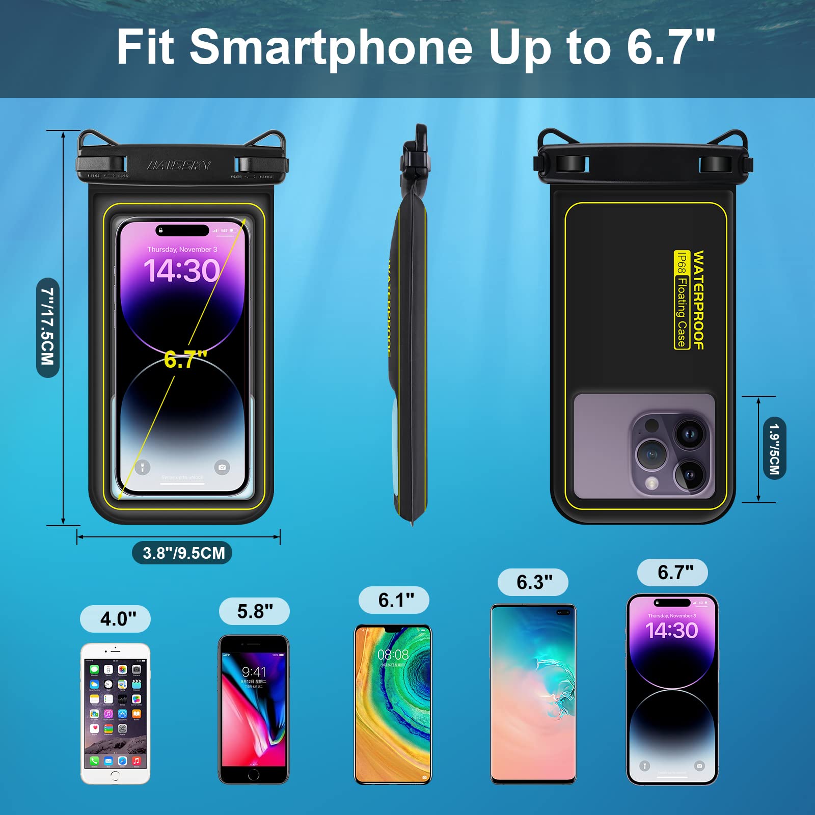 Floating Waterproof Phone Pouch, IPX8 Universal Waterproof Phone Case for Swimming Dry Bag Underwater for iPhone 16 Pro Max 15 Pro 14 Samsung S25 S24 S23 Ultra Huawei Xiaomi etc, Up to 6.9"