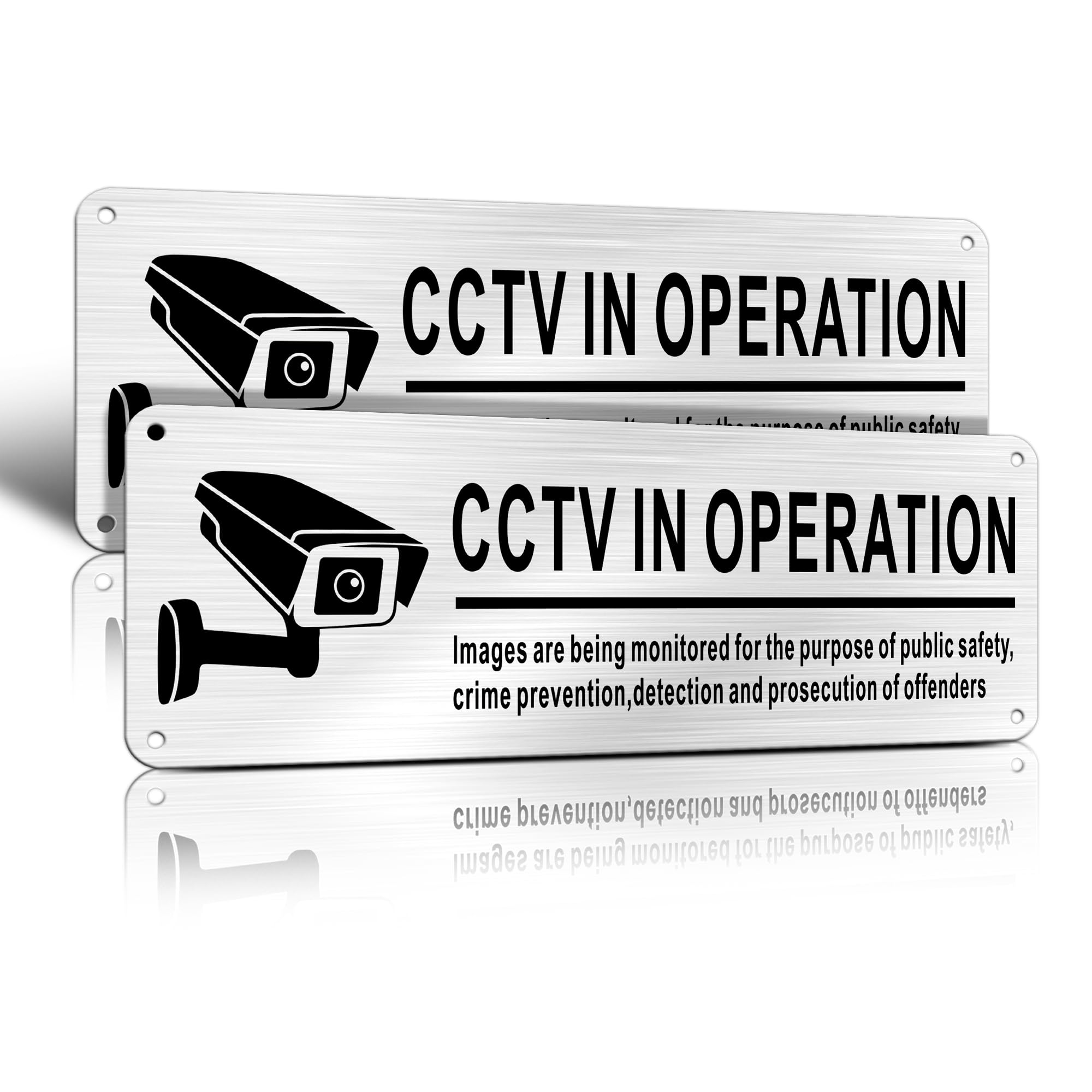 TAKULA Pre-drilled CCTV Sign - 15 * 15cm Aluminium Brushed Metal Sign - 24 HR Outdoor Waterproof, UV Resistant, Durable | Pack of 1