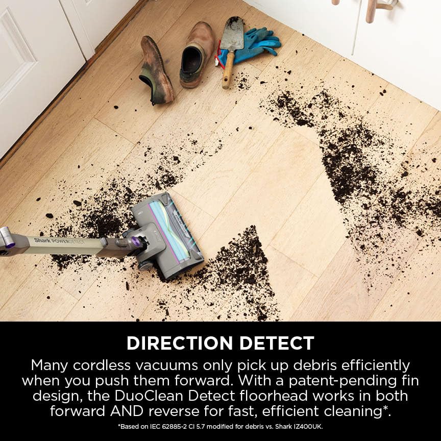 Shark PowerDetect Cordless Vacuum Cleaner, DuoClean Detect, Reverse Clean, Anti Hair Wrap Plus, Lightweight, 70 Min Runtime, Pet, Crevice & Multi-Surface Tools, Flexible, Handheld Mode, Grey IP1251UKT