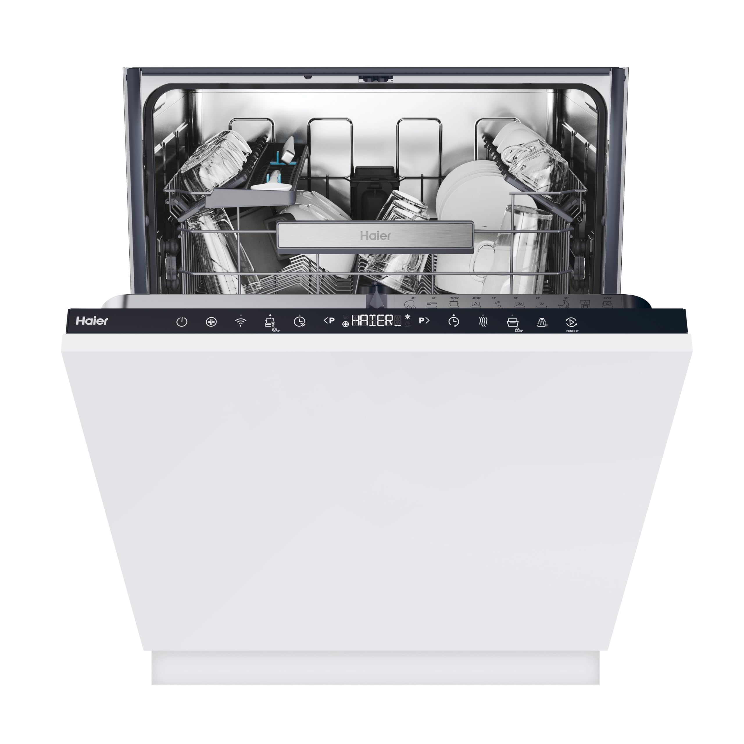 Haier XI1C3TB2FB-80 I-Pro Shine Series 4 Integrated Dishwasher, 11 place Setting, Black Bezel, C Rated