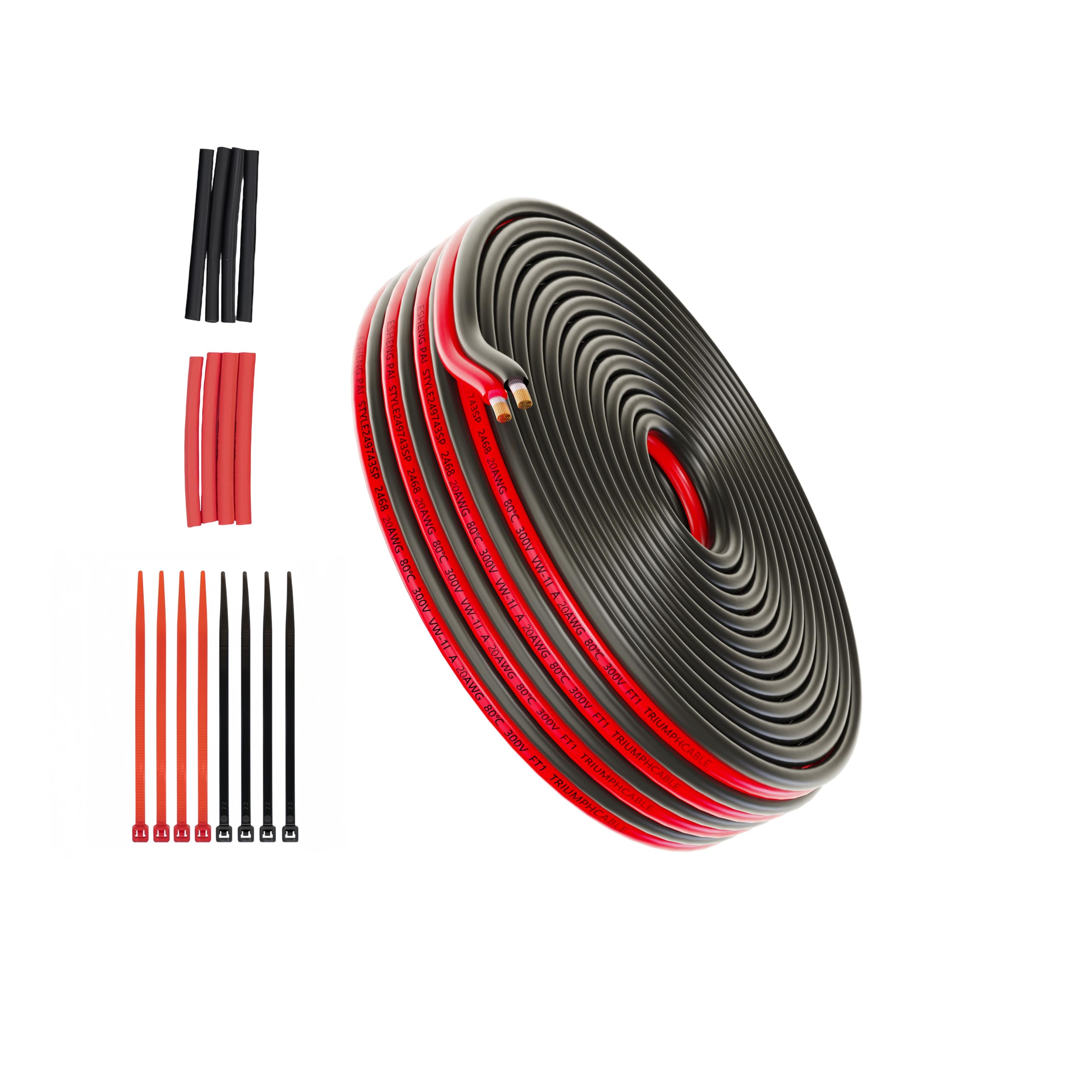 Piwaal 14AWG Spool 2.0mm² 25 ft Per Spool 14 Gauge 2Parallel Wire (Red 7.62M Black 7.62M) Bare Copper Wire for LED Strips/Bulbs/Lamps.
