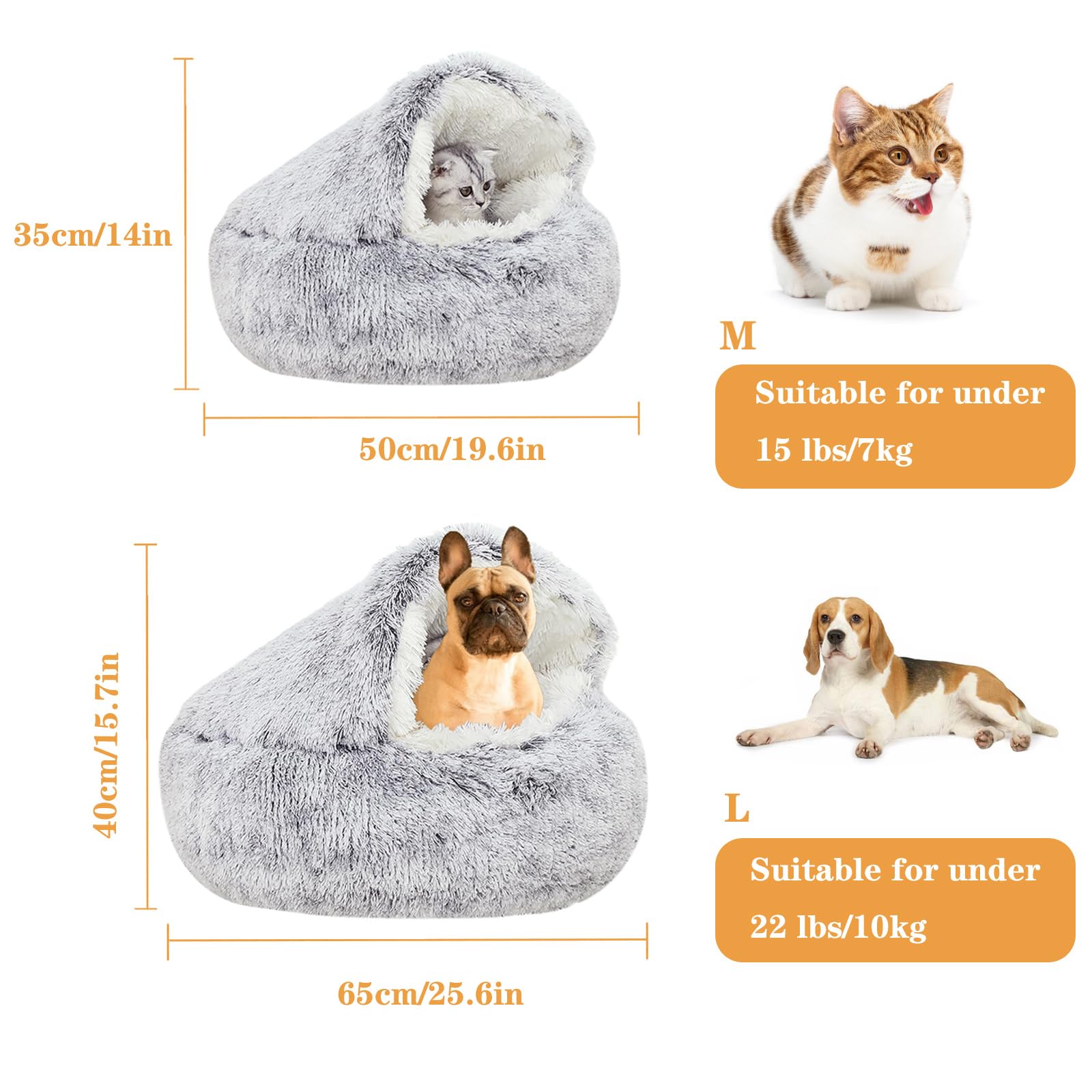 SUOXU Calming Cat Bed Small Dog Bed,Warm Cosy Soft Plush Winter Indoor Cat Cave Bed,Anti Slip Bottom Machine Washable Anti-Anxiety Hooded Pet Bed Sofa