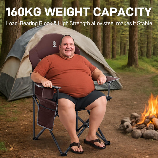 EVER ADVANCED Camping Chairs for Adults Heavy Duty Folding Chair Up to 160kg Oversized with High Back & Cup Holder & Side Pocket Comfy Camp Fold Up Chair
