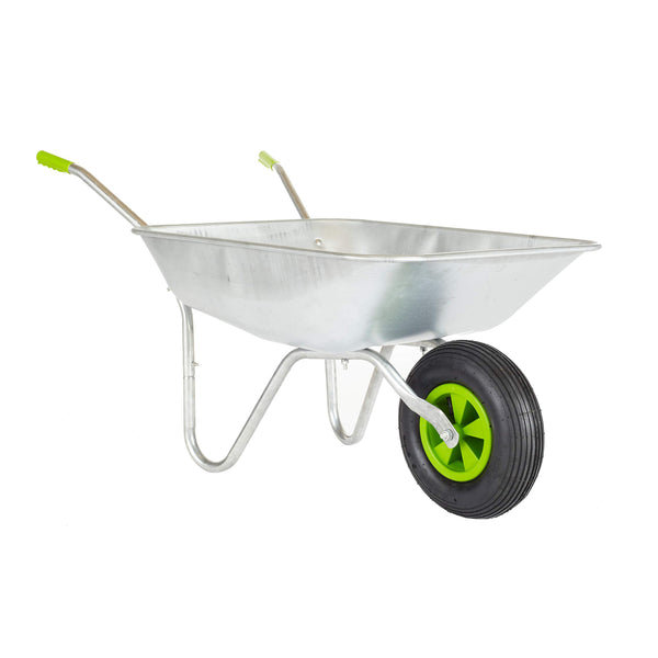 Neo Wheelbarrow Home Garden Cart Galvanised with Pneumatic Tyre (65L), Silver