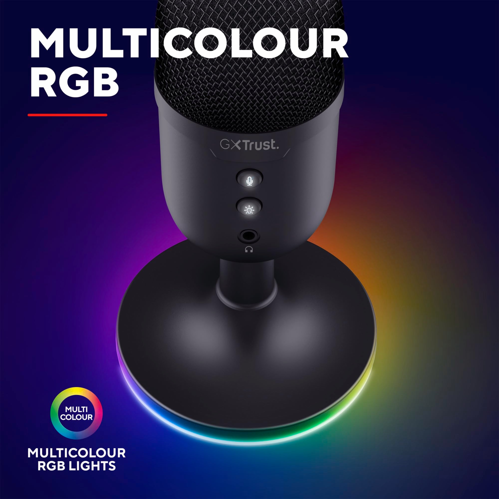Trust Gaming GXT 236 Yami USB Condenser Streaming Microphone for Podcast, Twitch, Discord, ASMR, Youtube, Playstation 5, Gaming Mic with Cardioid Recording Pattern, Mute Button, RGB Light - Black