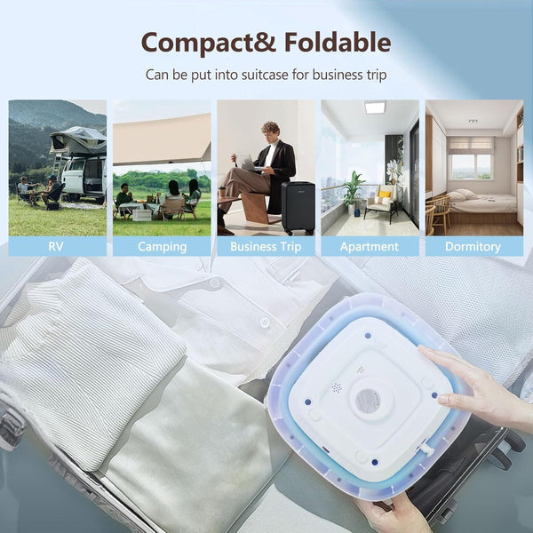 Portable Washing Machine, 11L Foldable Washer & Spin Dryer with Laundry Bag & Drying Net & Microfiber Cloths, Laundry Machine with 3 Cleaning Modes for Baby Clothes and Underwear (Blue)