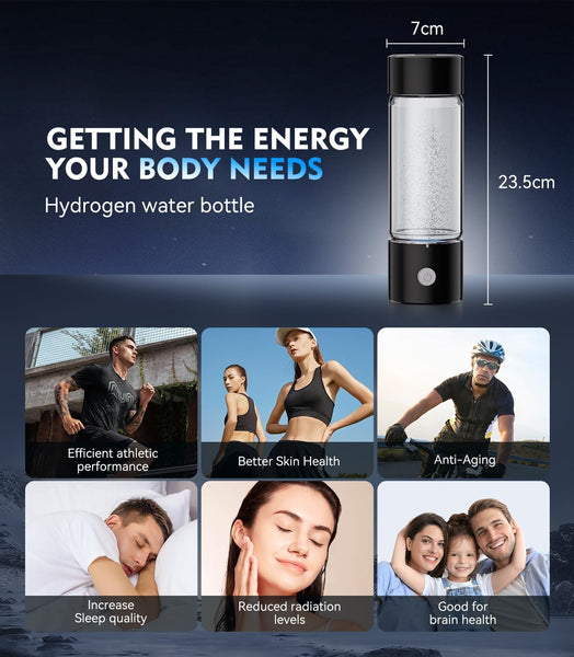 Upgrade 3-in-1 Hydrogen Water Bottle Generator - Industry TOP - 24-Hour Hydrogen Lock | 0 Chlorine & 0 Ozone | 100% Leak-Proof Seal, Hydrogen Water Bottle Generator