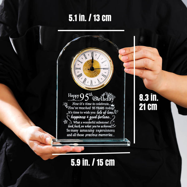 Happy 95th Birthday Quartz Clock Gifts for Women Men, Glass Keepsake 95th Birthday Gifts for Parents Friends, Birthday Presents for Grandma Turning 95