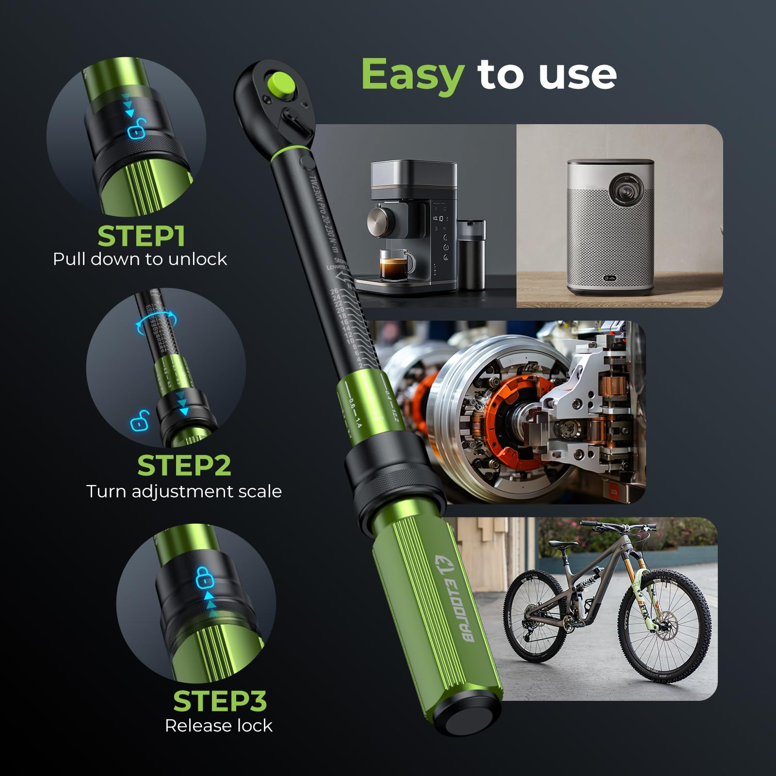 ETOOLAB 1/2 Torque Wrench Dual-Range【20-230Nm/10-170lbf-ft】±3% Precision, 72 Tooth Dual-Direction Adjustable Torque Wrench for Bicycle, Moto, Car Maintenance—3pcs