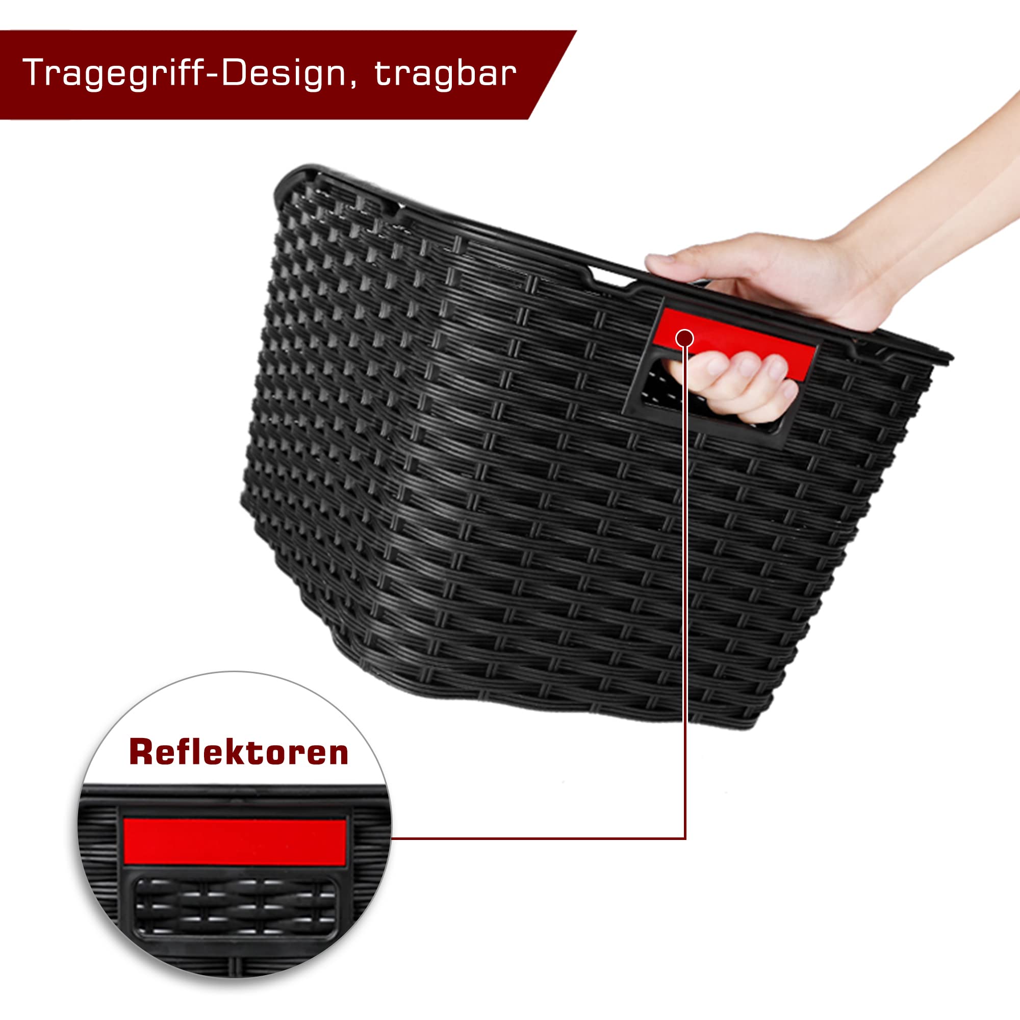 Unisex Rear Bicycle Basket 27L Weave Plastic Mesh Weatherproof Does Not Rust, Bicycle Basket Rear on Pannier Rack Including Mounting Material and