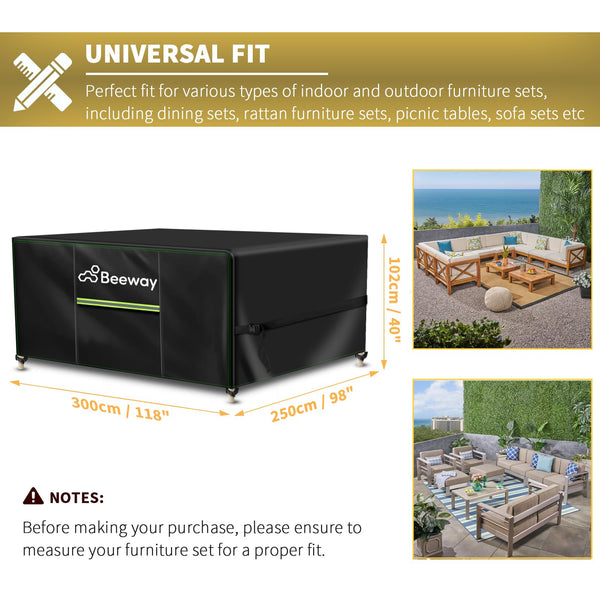 BEEWAY Garden Furniture Cover With Air Vent, Waterproof Patio Rattan Sofa Table Chair Set Cover - 420D Oxford Fabric, Windproof - Rectangular 242 x 182 x 100cm