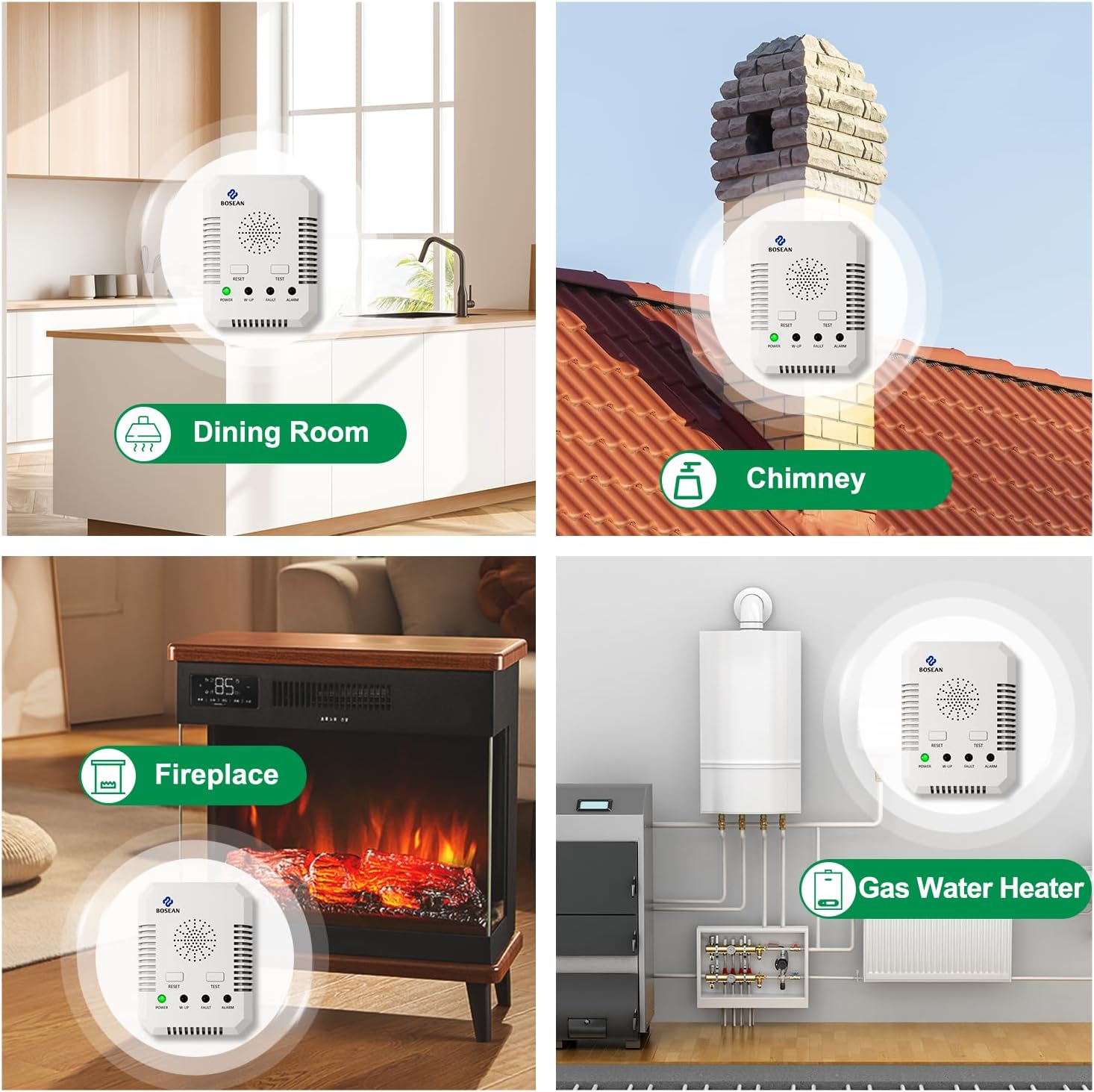 2 in 1 Carbon Monoxide Detector and Natural Gas Detector, Upgrade 2M Cable Wall-mounted CO Alarm with 2 Sensors for Home Kitchen, Gas Leak Detector with 10 Years Sensor Life