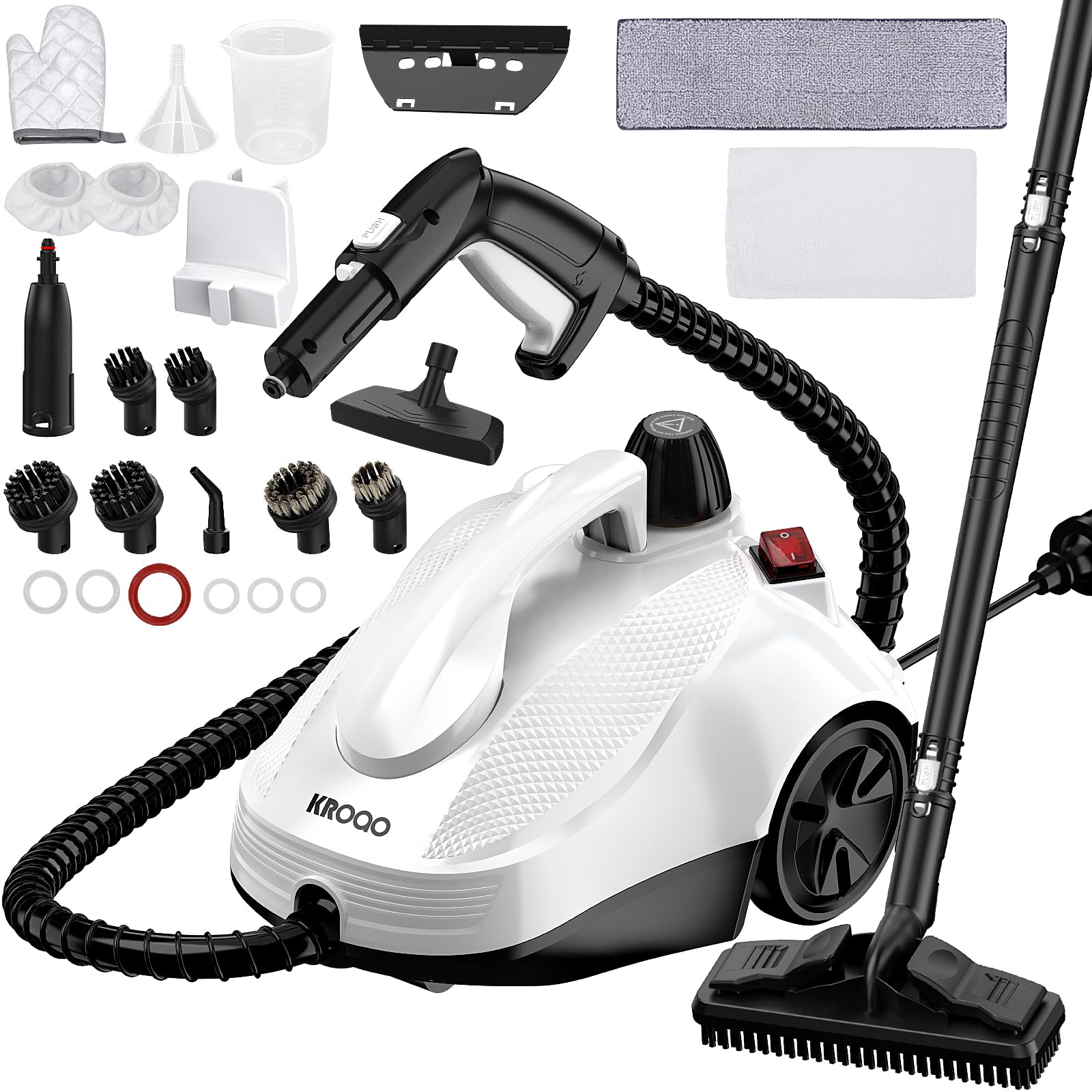 KROQO Steam Cleaner, Steamer with 23 Accessories, Powerful Multipurpose Portable Steamer for Cleaning to Remove Grime, Grease, for Multi-Purpose and Multi-Surface Floors, 16.4ft Power Cord